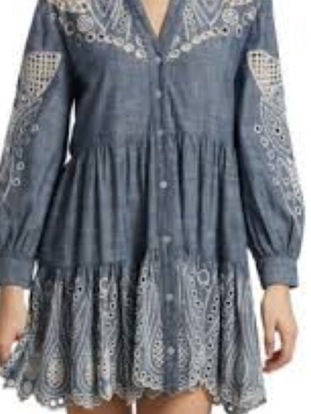 Veronica Beard Ariana Chambray Blue Embroidered Eyelet Mini Dress